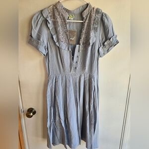 Lil For Anthropologie Quotidian 100% Silk Light Blue Ruffled Dress Size 4 NWT